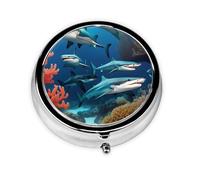 Submarine Shark Coral This Small, Round, Three-Compartment Travel Pill Box is Perfect for Storing Daily medications, Vitamins, and on-The-go.