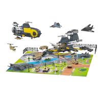 Submarine Toy Naval Ship with Mat Vehicle Tank Helicopter Plane & 10PCS Army Men Toy Soldiers Army Toys Set Transport Airplane Scene Play Mat for Kids Boys Girls