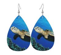 Submarine Turtle Under The Sea Leather Earring For Women Teardrop Dangle Printed Fashion Accessories Daily Wear Party