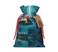 Submarine Turtle Under The Sea Print Reusable Gift Bags,Drawstring Gift Bags For Jewelry And Gifts,For Festive Occasions