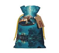 Submarine Turtle Under The Sea Print Reusable Gift Bags,Drawstring Gift Bags For Jewelry And Gifts,For Festive Occasions