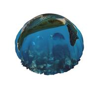 Submarine Turtle Under The Sea print Shower Cap for Women Double Layer Elastic Bath Cap for Home Spa Hotel and Hair Salon
