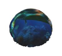 Submarine Turtle Under The Sea print Shower Cap for Women Double Layer Elastic Bath Cap for Home Spa Hotel and Hair Salon