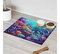 Submarine World Oceans Print Pet Feeding Mat for Cat Dog Water Bowl Food Mats Pet Feeding Mats Absorbent Nti-Slip Contain Spills Protects Floors Placemat 43.1 x 76.2 cm
