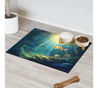 Submarine World Oceans Theme Pet Feeding Mat for Cat Dog Water Bowl Food Mats Pet Feeding Mats Absorbent Nti-Slip Contain Spills Protects Floors Placemat 43.1 x 76.2 cm