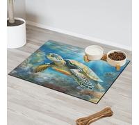 Submarine World Oceans Turtle Pet Feeding Mat for Cat Dog Water Bowl Food Mats Pet Feeding Mats Absorbent Nti-Slip Contain Spills Protects Floors Placemat 43.1 x 76.2 cm