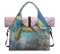 Submarine World Oceans Turtle Sports Duffle Bag with Shoe Compartment Weekend Overnight Bags Tote Cabin Luggage Bag for Gym Yoga Travel