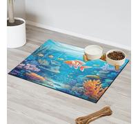 Submarine World Sea Fish Coral Pet Feeding Mat for Cat Dog Water Bowl Food Mats Pet Feeding Mats Absorbent Nti-Slip Contain Spills Protects Floors Placemat 40.6 x 60.9 cm