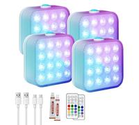 Submersible LED Lights with Remote, 16 LED Beads Waterproof Underwater Light, Rechargeable Battery, 16 Color Changing Pool Light, Adjustable Brightness & Timer, for Pool, Hot Tub, and Pond Use (4pcs)
