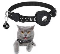 SUBORAWOS Airtag Cat Collar, Reflective Air tag Cat Collar with Airtag Holder and Bell, Lightweight Cat Tracker Collar, Cat AirTag Collar with Breakaway Safety Buckle for Cat Dog Kitten Puppy (Black)