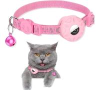 SUBORAWOS Airtag Cat Collar, Reflective with Holder and Bell, Lightweight Tracker, Breakaway Safety Buckle for Cat Dog Kitten Puppy (Pink)