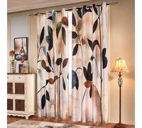 SUBRTEX Light Flitering Curtains 52Wx84L, Room Darkening Vibrant Floral Drapes, 50% Blackout, Semi Sheer Boho Farmhouse Curtains for Living Room, Brown