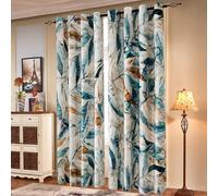 SUBRTEX Light Flitering Curtains 52Wx95L, Room Darkening Vibrant Floral Drapes, 50% Blackout, Semi Sheer Boho Farmhouse Curtains for Living Room, Blue