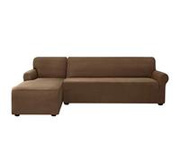 subrtex Stretch Sofa Cover L Shape Spandex Jacquard Fabric Sectional Sofa Slipcovers, Furniture Protector (Left Chaise, Coffee), (2 Seaters), (Sofa cover-32)