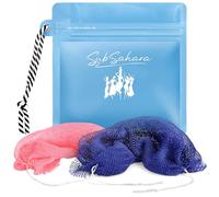 SubSahara African Net Sponge Authentic - 2 Pieces Exfoliating Scrubber for All Skin Types, Ideal for Face & Body Daily Use, Durable, Gentle Exfoliation (Blue & Pink)