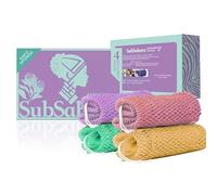 SubSahara African Net Sponge Authentic - 4 Pieces Gentle Exfoliating Scrubber for All Skin Types, Bath Sponge for Face & Body, Travel Portable (Golden, Blush Powder, Mint Green, Lavender Purple)