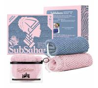 SubSahara Authentic African Net Sponge,2 Pack 45-in Exfoliating Bath Sponge and Shower Loofah for Body and Back,Colorfast Quick-Dry Knotted Mesh Scrubber with Travel Pouch(Slate Blue&Bean Paste Pink)