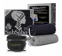 SubSahara Authentic African Net Sponge, 2 Pack 45-Inch Exfoliating Bath Sponge and Shower Loofah for Body and Back, Colorfast Quick-Dry Knotted Mesh Scrubber with Travel Pouch (Black & Grey)
