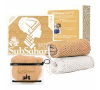 SubSahara Authentic African Net Sponge, 2 Pack 45-Inch Exfoliating Bath Sponge and Shower Loofah for Body and Back, Colorfast Quick-Dry Knotted Mesh Scrubber with Travel Pouch(Golden & Milky White)
