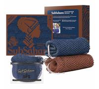 SubSahara Authentic African Net Sponge, 2 Pack 45-Inch Exfoliating Bath Sponge and Shower Loofah for Body and Back, Colorfast Quick-Dry Knotted Mesh Scrubber with Travel Pouch (Navy Blue & Brown)