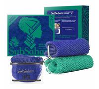 SubSahara Authentic African Net Sponge,2 Pack 45-Inch Exfoliating Bath Sponge and Shower Loofah for Body and Back,Colorfast Quick-Dry Knotted Mesh Scrubber with Travel Pouch (Dark Blue & Forest Green)