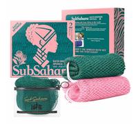SubSahara Authentic African Net Sponge, 2 Pack 45-Inch Exfoliating Bath Sponge and Shower Loofah for Body and Back, Colorfast Quick-Dry Knotted Mesh Scrubber with Travel Pouch (Ligh Pink & Teal)