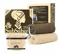 SubSahara Authentic African Net Sponge, 2 Pack 45-Inch Exfoliating Bath Sponge and Shower Loofah for Body and Back, Quick-Dry Durable Knotted Mesh Scrubber (Linen & Brown)