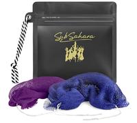 SubSahara Authentic African Net Sponge, 2 Pack Exfoliating Bath Sponge and Shower Loofah for Body & Back, 45-Inch Stretchable Washcloth, Quick-Dry Reusable Body Scrubber (Blue & Purple)