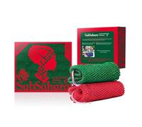 SubSahara Authentic African Net Sponge - 2 Pieces Exfoliating Scrubber for All Skin Types, Bath Sponge for Face & Body, Travel Portable, Durable, Gentle Exfoliation (Red & Green)