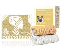 SubSahara Authentic African Net Sponge - 2 Pieces Exfoliating Scrubber for All Skin Types, Bath Sponge for Face & Body, Travel Portable, Durable, Gentle Exfoliation (Golden & Milky White)