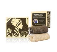 SubSahara Authentic African Net Sponge - 2 Pieces Exfoliating Scrubber for All Skin Types, Bath Sponge for Face & Body, Travel Portable, Durable, Gentle Exfoliation (Linen & Brown)