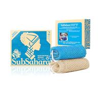 SubSahara Authentic African Net Sponge - 2 Pieces Exfoliating Scrubber for All Skin Types, Bath Sponge for Face & Body, Travel Portable, Durable, Gentle Exfoliation (Linen & Sky Blue)