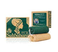 SubSahara Authentic African Net Sponge - 2 Pieces Exfoliating Scrubber for All Skin Types, Bath Sponge for Face & Body, Travel Portable, Durable, Gentle Exfoliation (Golden & Forest Green)