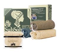 SubSahara Authentic African Net Sponge, 3 Pack 45-Inch Exfoliating Bath Sponge and Shower Loofah for Body and Back, Colorfast Quick-Dry Knotted Mesh Scrubber with Travel Pouch