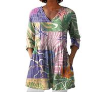 Subscriptions On My Account Women Summer Tops with Pockets Linen 3/4 Sleeve V Neck Tunic Top Cotton Linen Casual T-Shirt Oversized Long Swing Blouse Shirts Ladies Clothes Tee