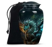 SUBSH Dragon Forest Awakening Urn - Large Green Polished Decorative Urn for Human Ashes - Memorial for Adult Men & Women