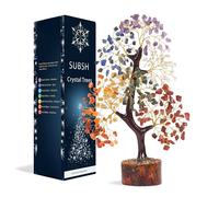SUBSH Seven Chakra Natural Healing Gemstone Crystal Bonsai Fortune Money Tree for Good Luck, Wealth & Prosperity Home Office Kitchen Décor Spiritual Gift (Golden Wire and 300 Beads) Size 10-12 Inches
