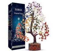 SUBSH Seven Chakra Natural Healing Gemstone Crystal Bonsai Fortune Money Tree for Good Luck, Wealth & Prosperity Home Office Kitchen Décor Spiritual Gift (Golden Wire and 300 Beads) Size 10-12 Inches
