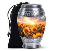 SUBSH Sunflower Twilight - Memorial for Human Remains Mom & Dad - Large with Velvet Bag - Cremation Urn for Adult Men & Women - Urn for Human Ashes for Adult Male & Female - Funeral Decorative Urns