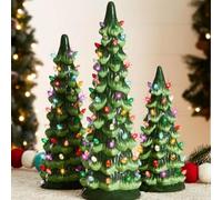 Subsinenced Tabletop Christmas Trees, Retro Hand-Painted Tabletop Christmas Trees, Battery Powered Vintage Table Christmas Tree with Lights Bring Nostalgic Charm to Your Holidays (Q)