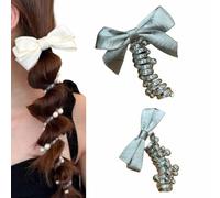 Subsistenceed No Damage Soft Elastic Spiral Hair Ties, Pearl Twisted Wire Telephone Cord Pony Hairwire, Phone Cord Hair Bands for Women & Girls, Spiral Ponytail Holders Hair Bungee(2pcs)