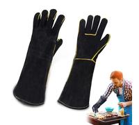 SubTack Fire Gloves for Log Burner - Fireproof Leather BBQ Gloves - Heat Resistant Mitts for Barbecue, Welding, Fireplace - Large Gloves for Oven, Baking, Stove - Pot Holder and Animal Handling