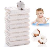 SubTack Muslin Cloths for Baby - 8 Pack, 10x10 Inch Muslin Squares, Soft Cotton Burp Cloths, 6 Layers Absorbent Newborn Essentials, Reusable Baby Towels, White Muslin Face Cloths