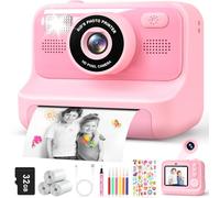 Subtail Kids Camera Instant Print - 2.4'' Instant Camera for Kids with 32GB Card | 3 Rolls Print Paper - 1080P Selfie Kids Digital Cameras - Birthday Kids Toys Gifts for Girls Boys Aged 3-12 - Pink
