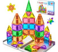 Subtail Mini Magnetic Tiles for Kids Travel 54PCS Magnetic Building Blocks with Iron Box, Toys for 3+ Year Old Boys Girls Toddlers Preschool Learning Christmas Birthday Gifts