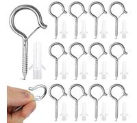 SUBTAVIK 12 Pcs Screw in Hooks, Q Hanger Screw Hooks Safety Buckle Outdoor Hooks Silver Ceiling Hooks Christmas String Light Cup Hooks for Wood Wall Hanging Light Wind Chimes Plants