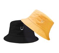 SUBTAVIK Kids Sun Hat - Reversible Smile Face Bucket Hat for Boys and Girls (Yellow/Black), Ages 2-8