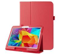 subtel Book Tablet Case with Stand Compatible for Samsung Galaxy Tab 4 10.1 (SM-T530 / SM-T531 / SM-T533) Synthetic Leather Protective Folding Flip Folio Wallet Tri Fold Bookcase Cover Sleeve - Red