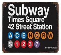Subway Map Metal Sign Vintage York Transit Wall Poster 8x12 Inch | Retro transportation decor showing major Manhattan and Brooklyn subway station connections