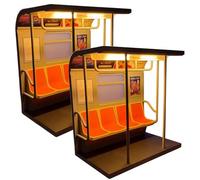 Subway Train Lamp - Includes 3 Interchangeable Posters, 3D Printed Subways Trains Warm Led Lamp Night Light with Hidden Button, New York Subway Train Model, Cozy Glow for Home & Office Decor (2PCs)